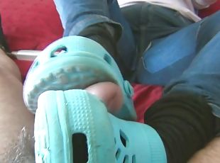 Crocs, toes and soles footjob