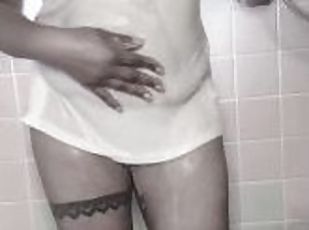 bañando, amateur, negra-ebony, fetichista, ducha, a-solas, tatuaje