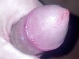 Masturbating hard cock on couch