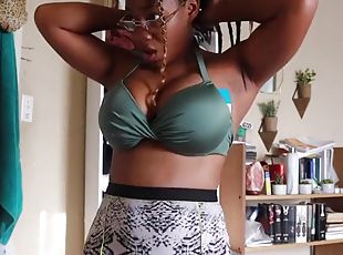 gros-nichons, public, ébène, black, américaine, seins, bikini