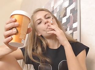 mager, amatør, teenager, synsvinkel, blond, webcam, rygende