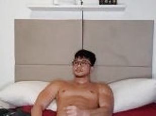 asiatique, masturbation, ejaculation-sur-le-corps, gay, branlette, secousses, solo