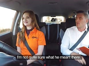 Redhead cutie bangs with her driving instructor