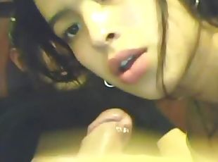 Latina beauty sucks her boyfriends pierced cock