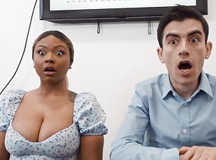 Interracial fucking in the office with naughty Avery and Zoe