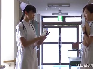 Slutty Japanese nurse undresses and gives a blowjob