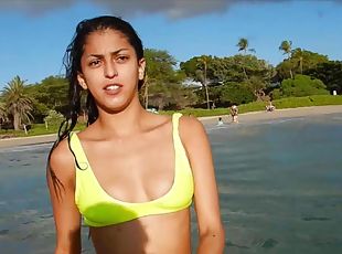 en-plein-air, hardcore, latina, couple, plage, voiture, point-de-vue, pute, naturel, bikini