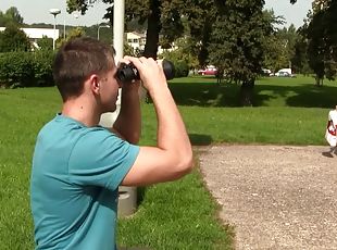 Bird watching turns into pussy pounding in the woods