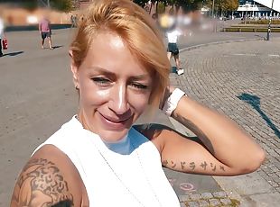 German blonde tattoo fitness slut picked up on street