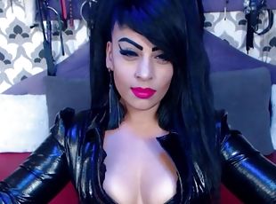 webcam, latex, fumer, brunette, femme-dominatrice