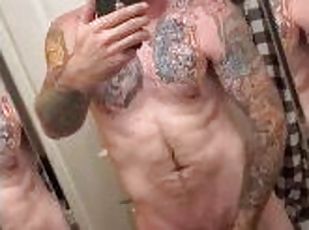 masturbation, amateur, énorme-bite, branlette, blonde, solo, musclé, blanc, tatouage, bite