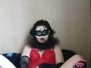 masturbation, fitta-pussy, amatör, leksak, fingerknull, dildo, ensam, vått, halloween, maskiner-mask