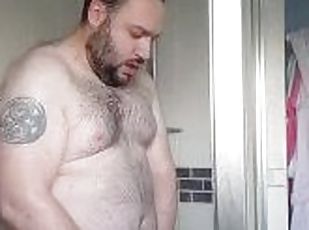 baignade, masturbation, amateur, énorme-bite, joufflue, douche, solo, tatouage, bite