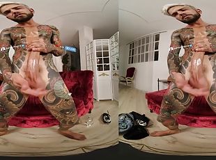 ejaculation-sur-le-corps, gay, branlette, pieds, 3d, fétiche, solo, musclé, réalité, tatouage