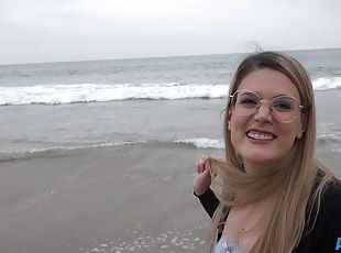 brille, im-freien, paar, strand, fingerspiele, gesichtspunkt, blondine